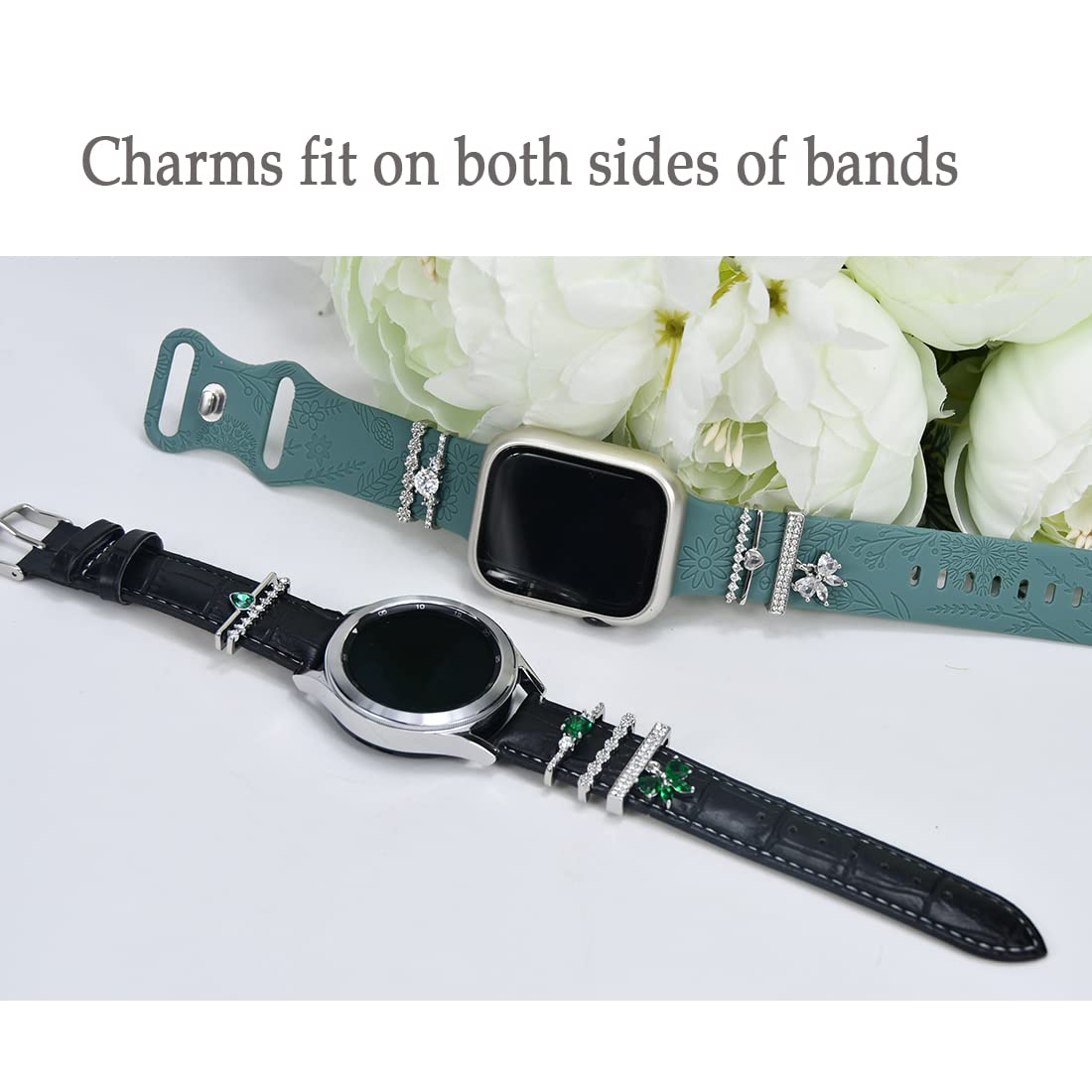 Apple Watch Band Charms - Decorative Metal Jewelry Rings & Loops for Women - Compatible with Apple Watch Series SE/9/8/7/6/5/4/3/2/1 (38mm-49mm) & Samsung Galaxy Watch 5/Pro/4 & Fitbit - Stylish Watch Accessories for Everyday Wear & Special Occasions