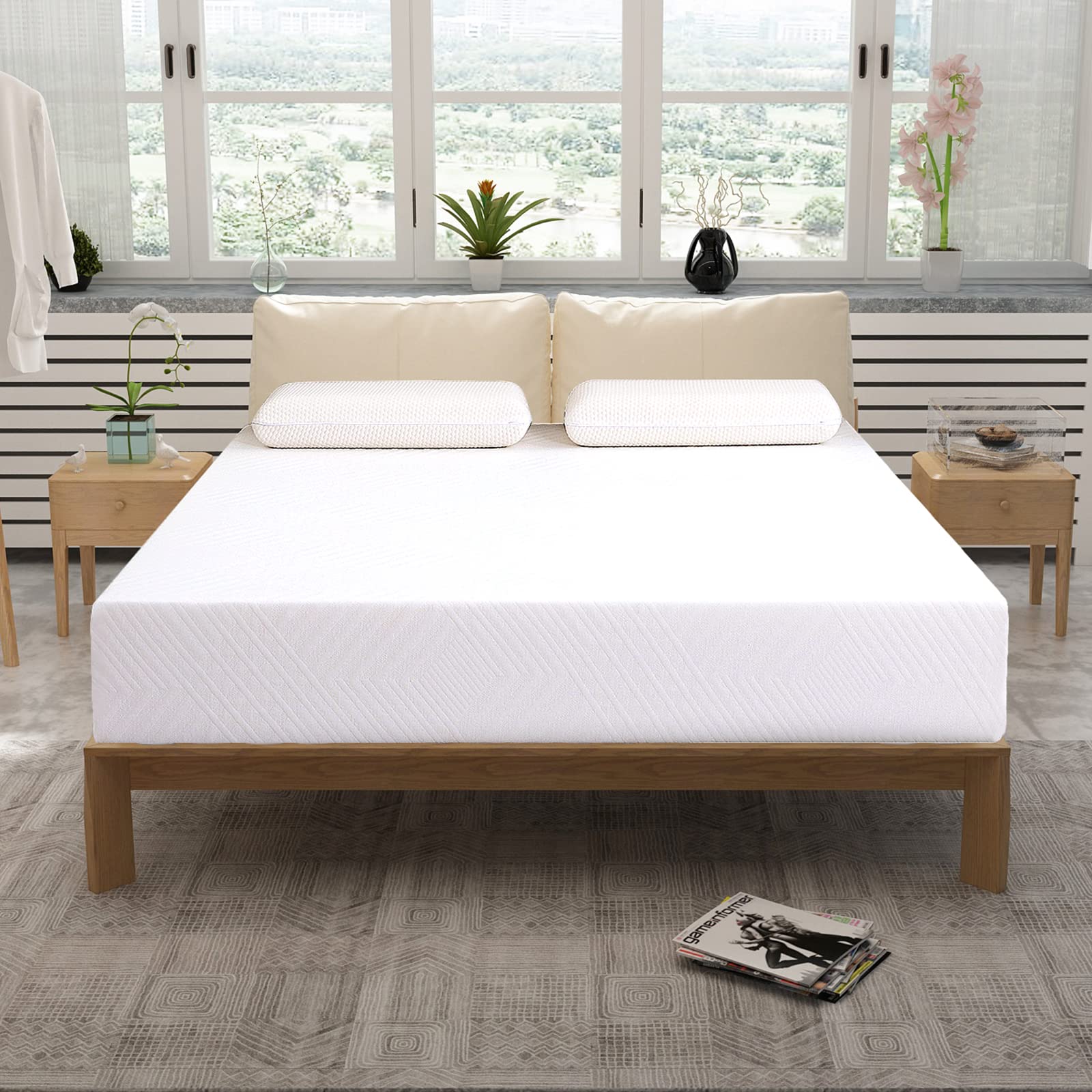 10 Inch Twin Size Memory Foam Mattress - Green Tea Gel Infused, Medium Firm Pressure Relief, CertiPUR-US Certified, Bed in a Box (White) | Perfect for Guest Rooms, Dorms & Small Spaces