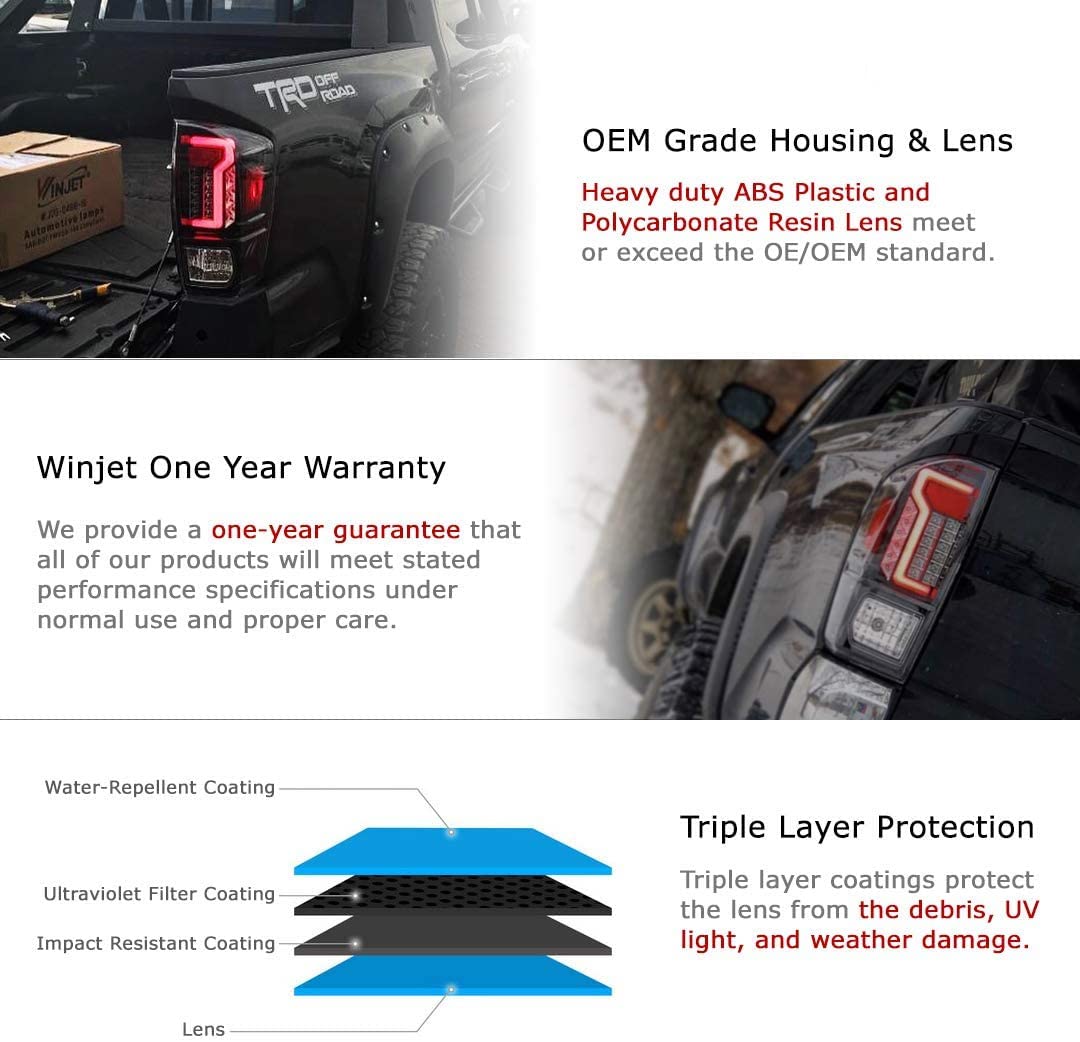 CPW LED Tube Bar Tail Lights for 2016-2023 Toyota Tacoma - Black/Clear Lens Replacement | Enhanced Visibility & Style for Night Driving & Off-Road Adventures