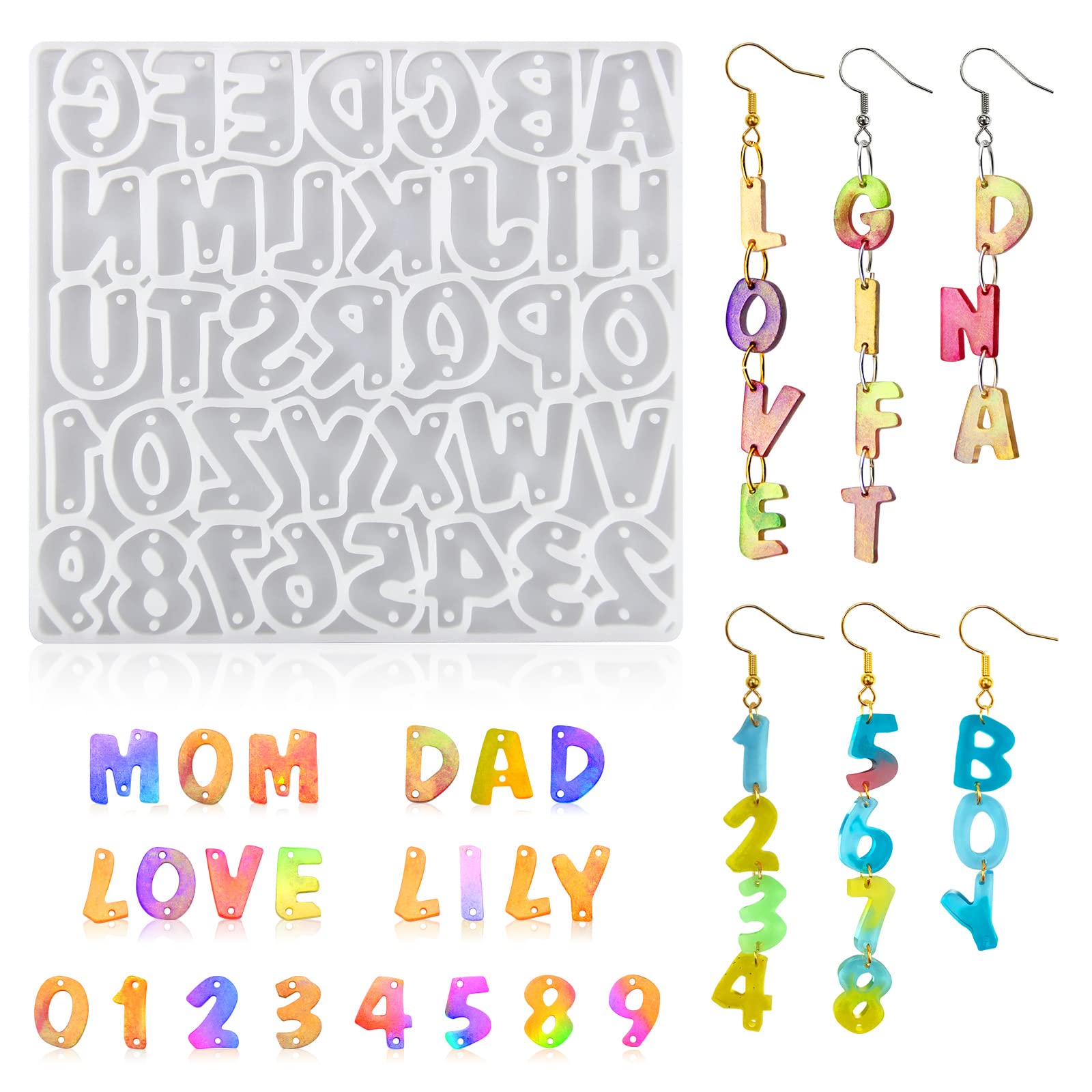 Premium Resin Earring Molds for DIY Jewelry Making - Alphabet & Number Silicone Molds for Crafting Mini Letter Charms | Perfect for Handmade Earrings, Keychains & Resin Art Projects