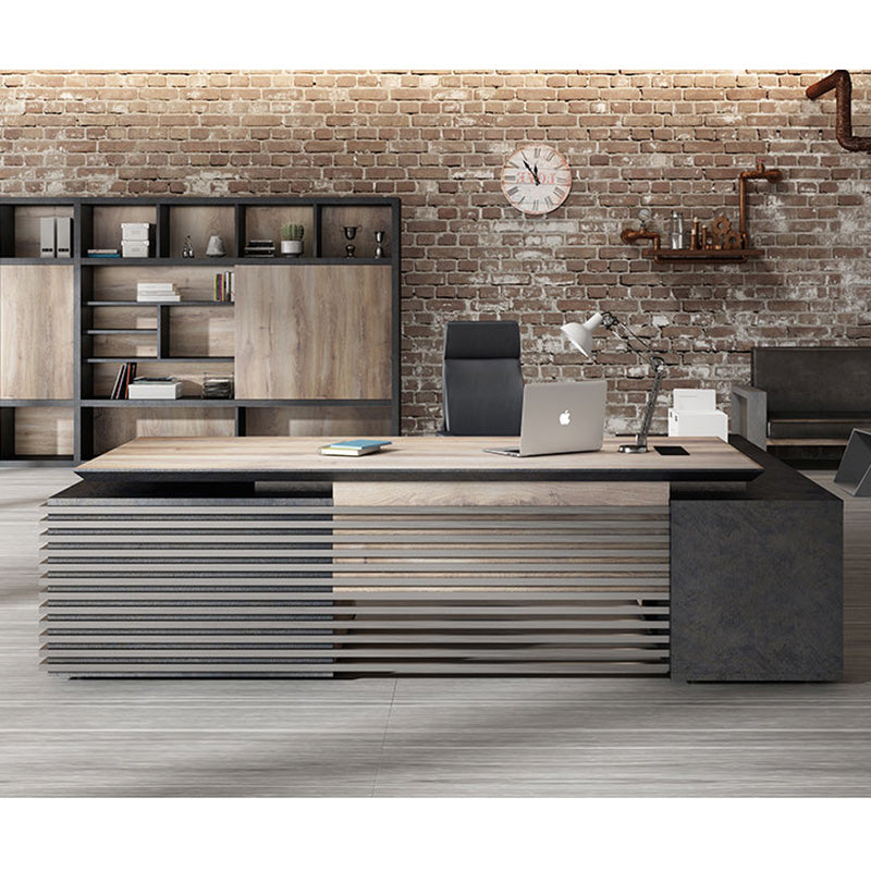 PHOENIX 2.0 Electric Height Adjustable Standing Desk with Left Return - 2.8m Warm Oak & Black Finish | Perfect for Home Office & Workspace Ergonomics