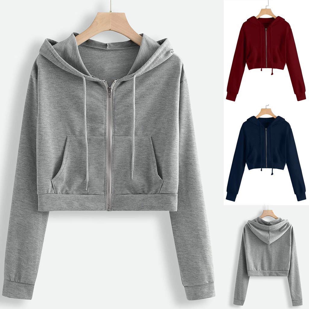 Trendy Black Crop Hoodie for Women & Teens - Basic Zip-Up Pullover Sweatshirt with Long Sleeves | Perfect for Casual Wear, Street Style & Layering Outfits