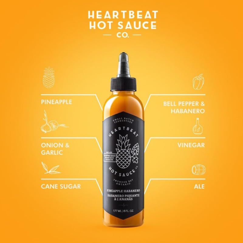 Heartbeat Hot Sauce Co. Pineapple Habanero Hot Sauce - 6oz Bottle | Sweet & Spicy Caribbean-Inspired Flavor | Perfect for Tacos, Wings & Grilling