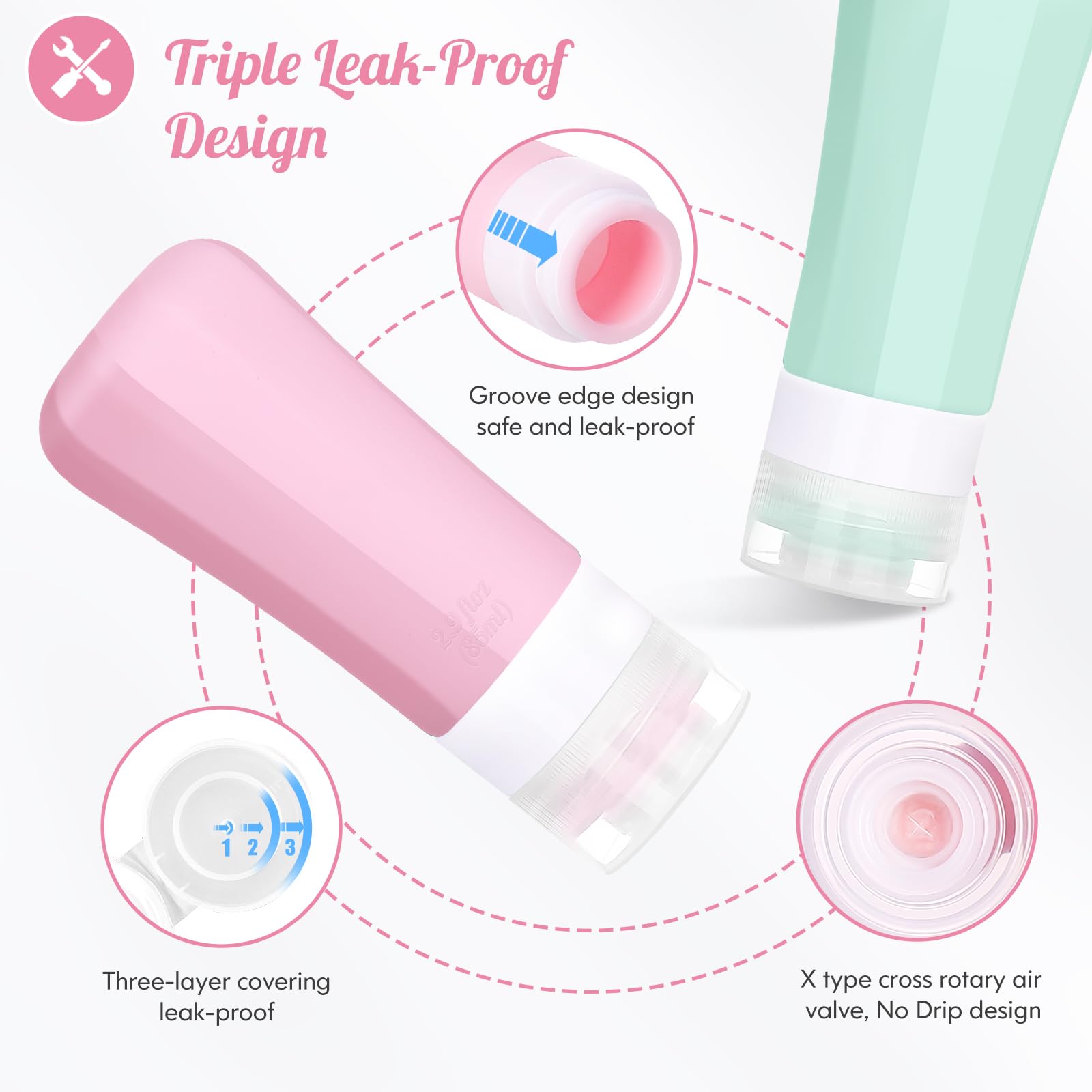 16-Piece Silicone Travel Bottles Set - Leak-Proof TSA Approved Toiletry Containers for Shampoo, Lotion & Cosmetics | Portable Travel Accessories for Women (Pink-Purple) | Perfect for Airplane Carry-On, Gym & Vacation Packing
