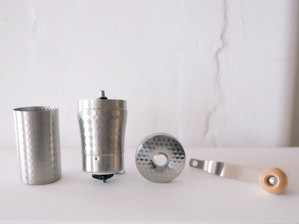 Premium Hammered Stainless Steel Coffee Grinder by Kawasaki - Manual Burr Mill for Espresso, French Press & Pour Over - Durable Kitchen & Camping Coffee Accessory