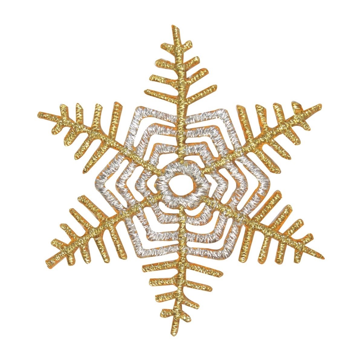 Gold Snowflake Iron On Patch - Christmas Embroidered Applique for DIY Holiday Decorations, Sweaters, Hats & Gifts | ID 8143
