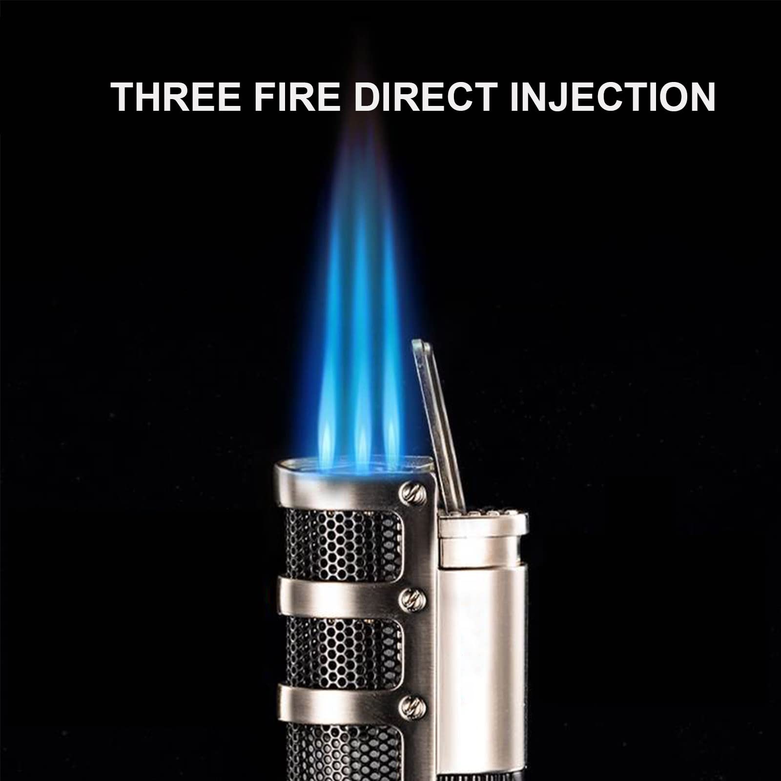 Triple Jet Blue Flame Torch Lighter - Windproof Refillable Butane Lighter for Cigar Smoking & Outdoor Use