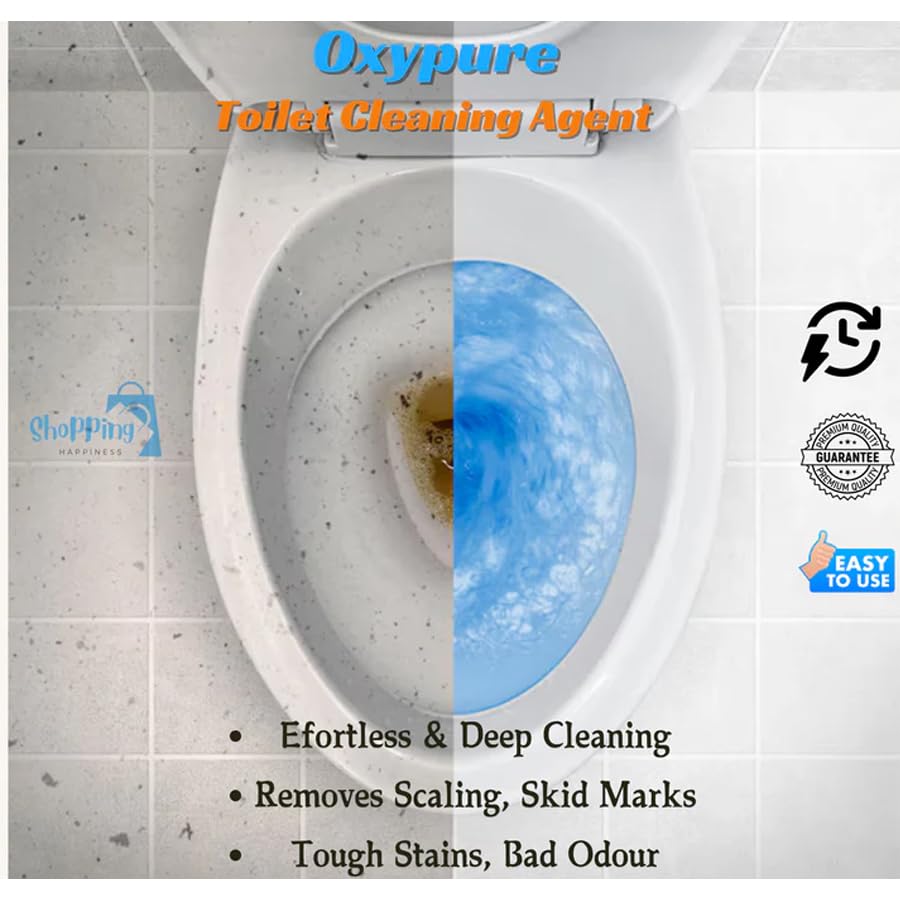 Oxypure Toilet Cleaning Powder - Foaming Formula for Deep Stain & Odor Removal - Safe for Toilets, Kitchen Sinks & Bathroom Fixtures - Ideal for Home, Hotel & Office Cleaning