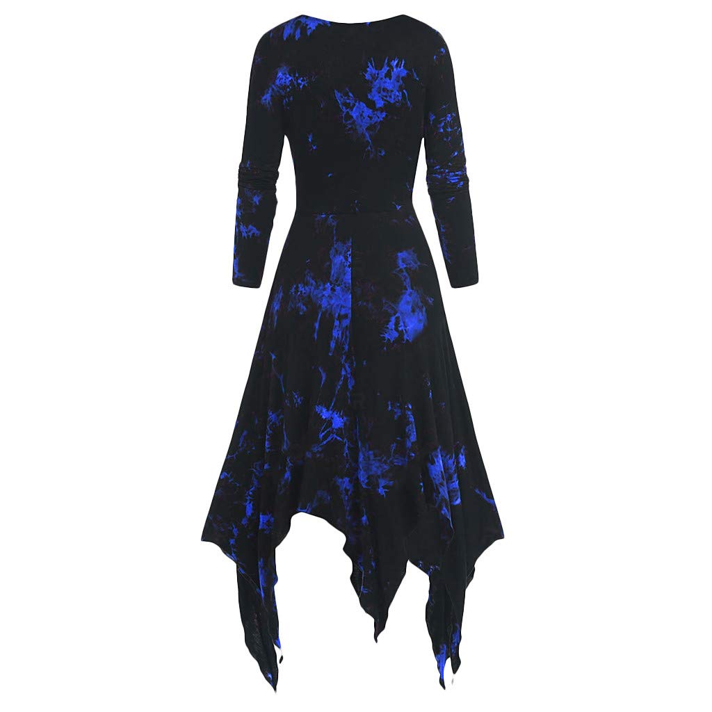 Gothic Vintage Dresses for Women - Long Sleeve Tie Dye Lace-Up A-Line Pleated Skirt Dress with Asymmetrical Hem | Halloween Costumes, Cosplay, Gothic Fashion & Alternative Style | Perfect for Dark Aesthetic Outfits, Parties, Concerts & Themed Events | Great for Gothic Weddings, Renaissance Fairs & Vampire-Themed Gatherings