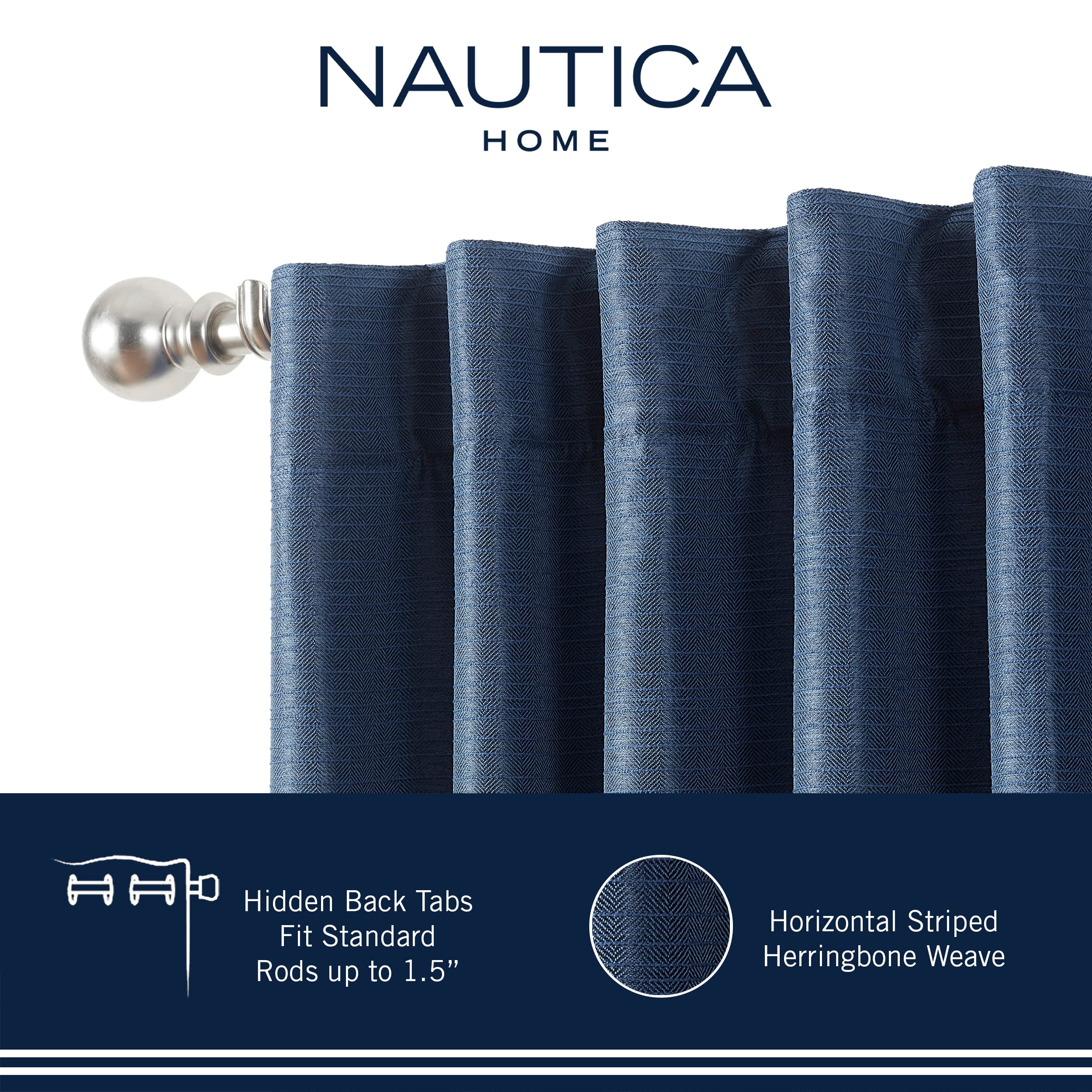 Nautica Robin Thermal Insulated Blackout Curtains - Set of 2 Panels, 52x108 Inches, Indigo - Energy Efficient Room Darkening Drapes for Living Room, Bedroom, Office & Dining Room | Back Tab Design for Elegant Home Decor | Perfect for Light Control & Temperature Regulation
