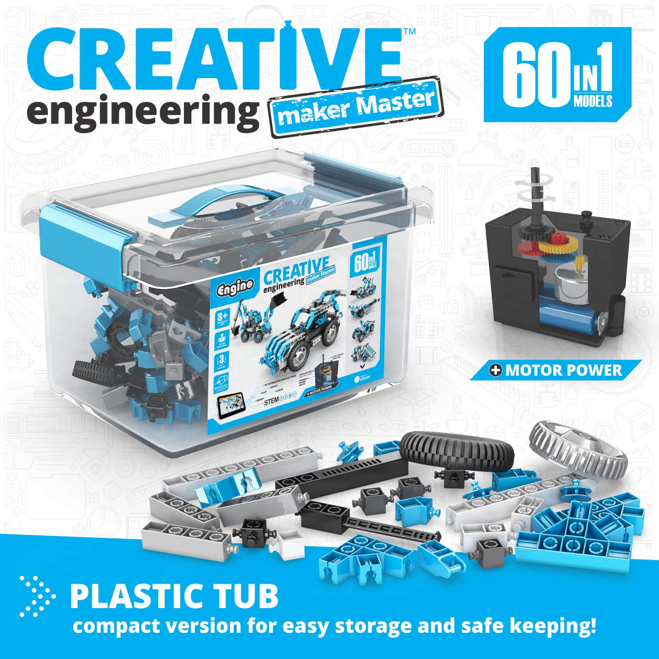 Engino STEM Building Toys for Kids Ages 8+ | 60 Motorized Models Creative Engineering Kit | Educational Construction Playset for Boys & Girls | Perfect for Home Learning, Classroom STEM Activities & Birthday Gifts