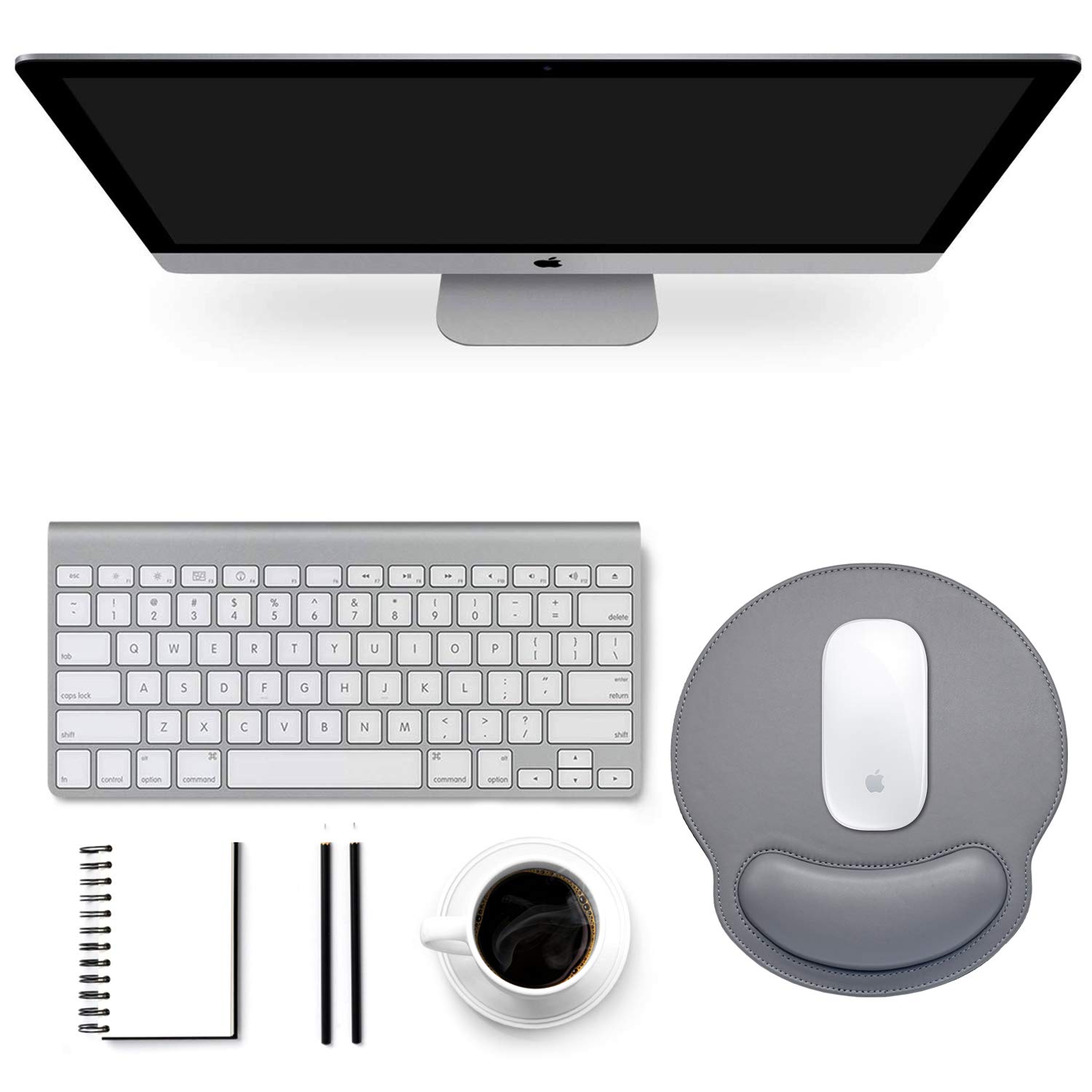 Premium Ergonomic Leather Mouse Pad with Memory Foam Wrist Support - Non-Slip Rubber Base for Pain Relief | Comfortable Computer Accessory for Office, Home & Travel Use | Perfect for Long Work Hours & Gaming Sessions (Grey)