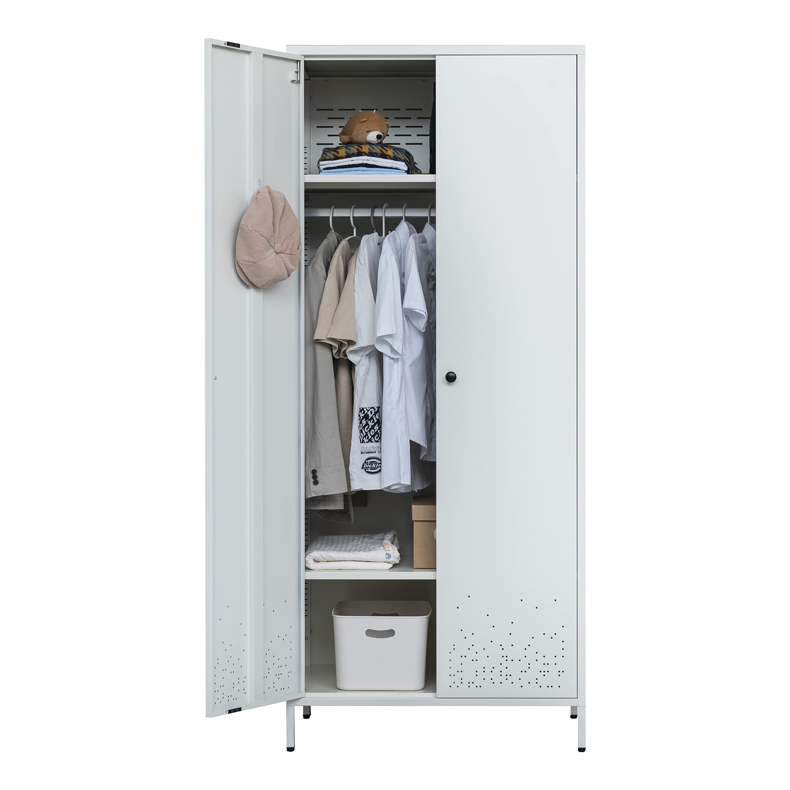 BESFUR White Metal Armoire with Hanging Rod & Adjustable Shelves - 20