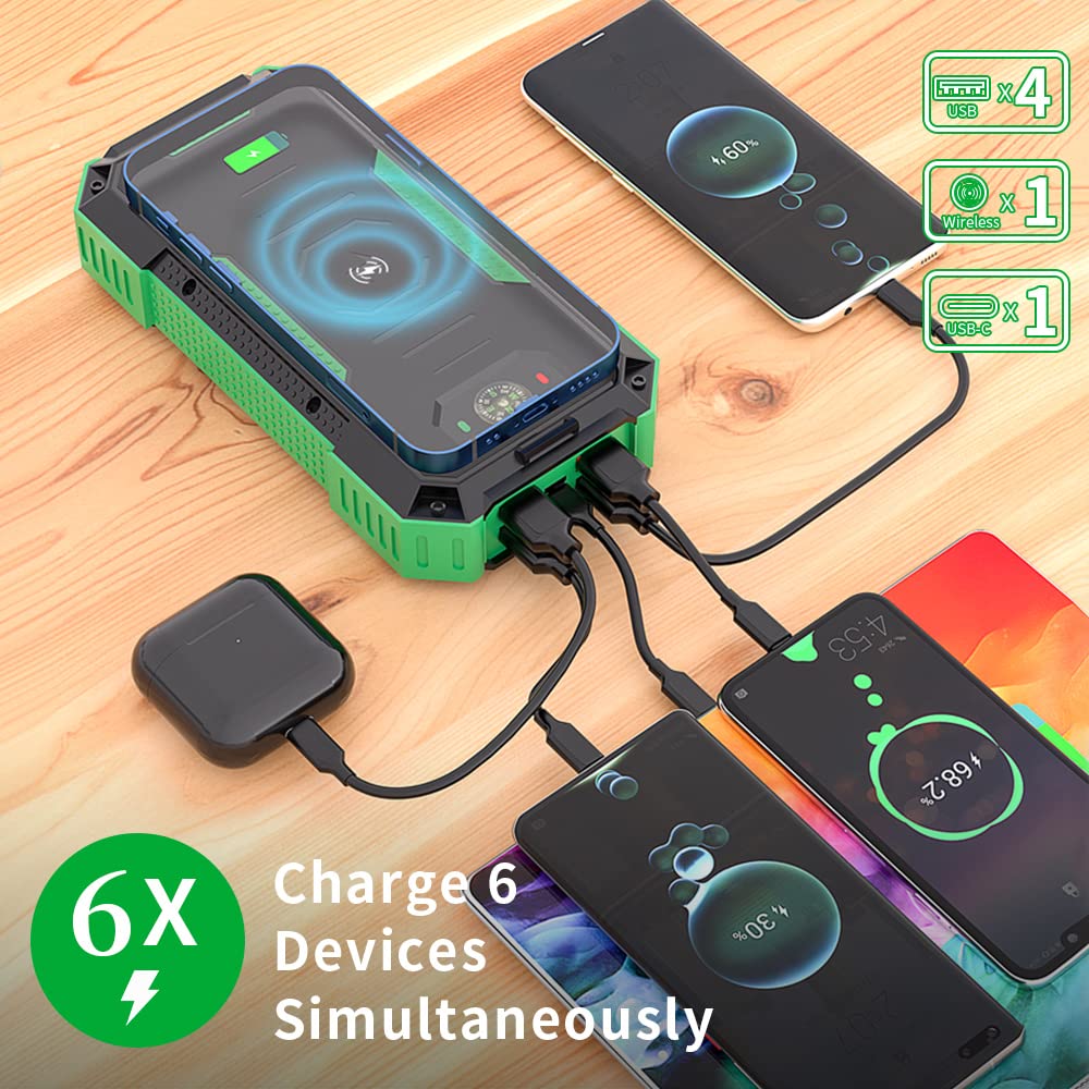 40000mAh Solar Power Bank with 22.5W Fast Charging & 15W Wireless Charging | Portable External Battery Pack with USB-C for iPhone, Android Phones | Solar Panel Charger with Dual Flashlight for Camping, Hiking & Emergency Power Backup