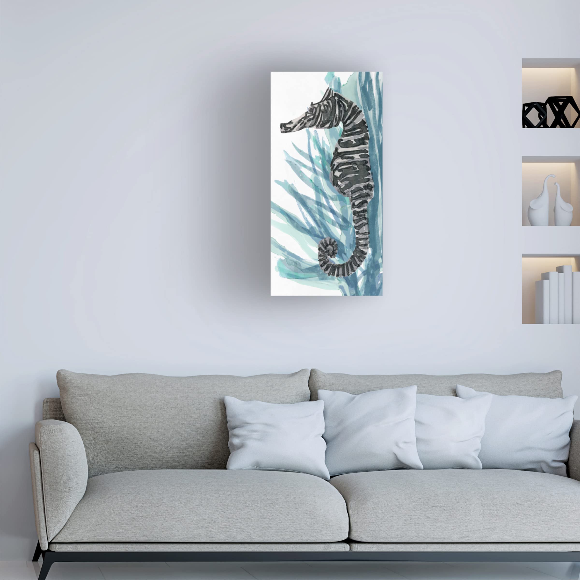 Stellar Design Studio 'Zebra Seahorse II' Canvas Wall Art Print - Modern Ocean Animal Decor for Living Room, Bedroom & Office