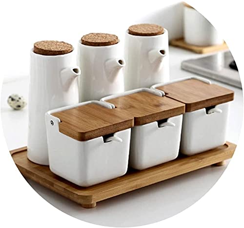 Premium 400ML Ceramic Oil and Vinegar Dispenser Bottle Set with Spice Jars - Kitchen Essential for Olive Oil, Vinegar, Soy Sauce & Seasonings - Perfect for Cooking, Salad Dressing, BBQ & Home Decor