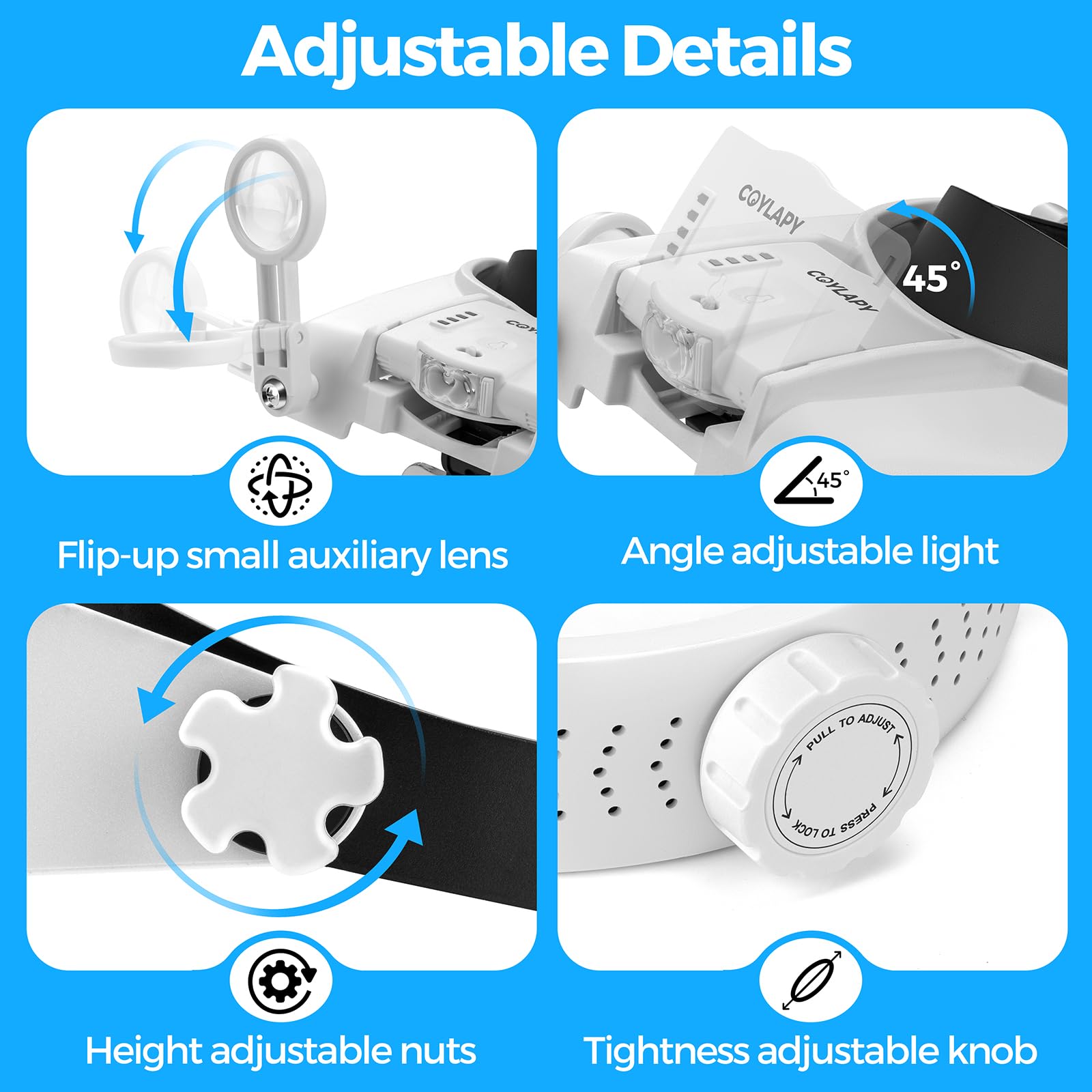Magnifying Glasses with Light - 1x to 14x Hands-Free Headband Magnifier with 5 Interchangeable Lenses & LED Lights for Jewelry Making, Watch Repair, Crafts, Reading, and Close Work - Perfect for Hobbyists, Professionals & Seniors