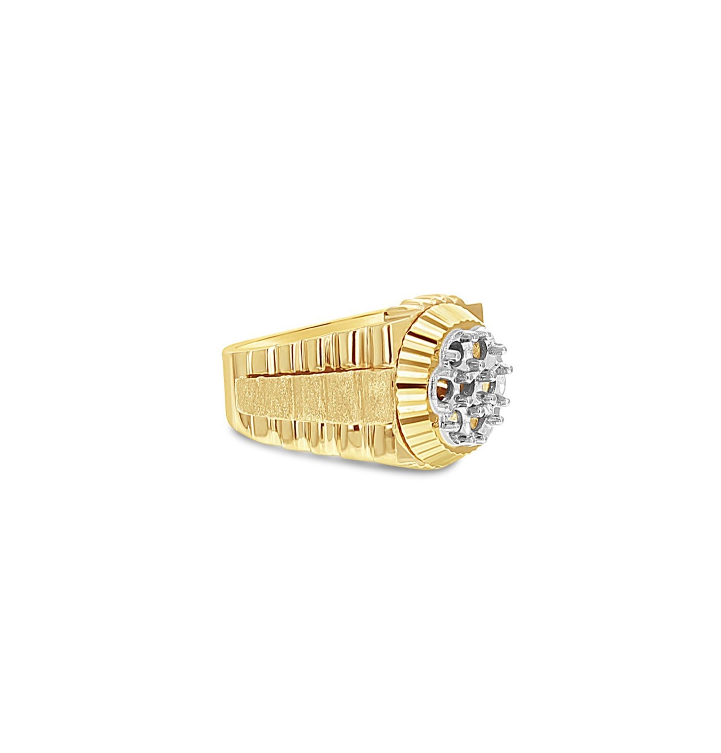Luxury Rolex Presidential Style Cluster Ring with Bark Center & Polished Sides - Perfect for Weddings, Anniversaries & Formal Events