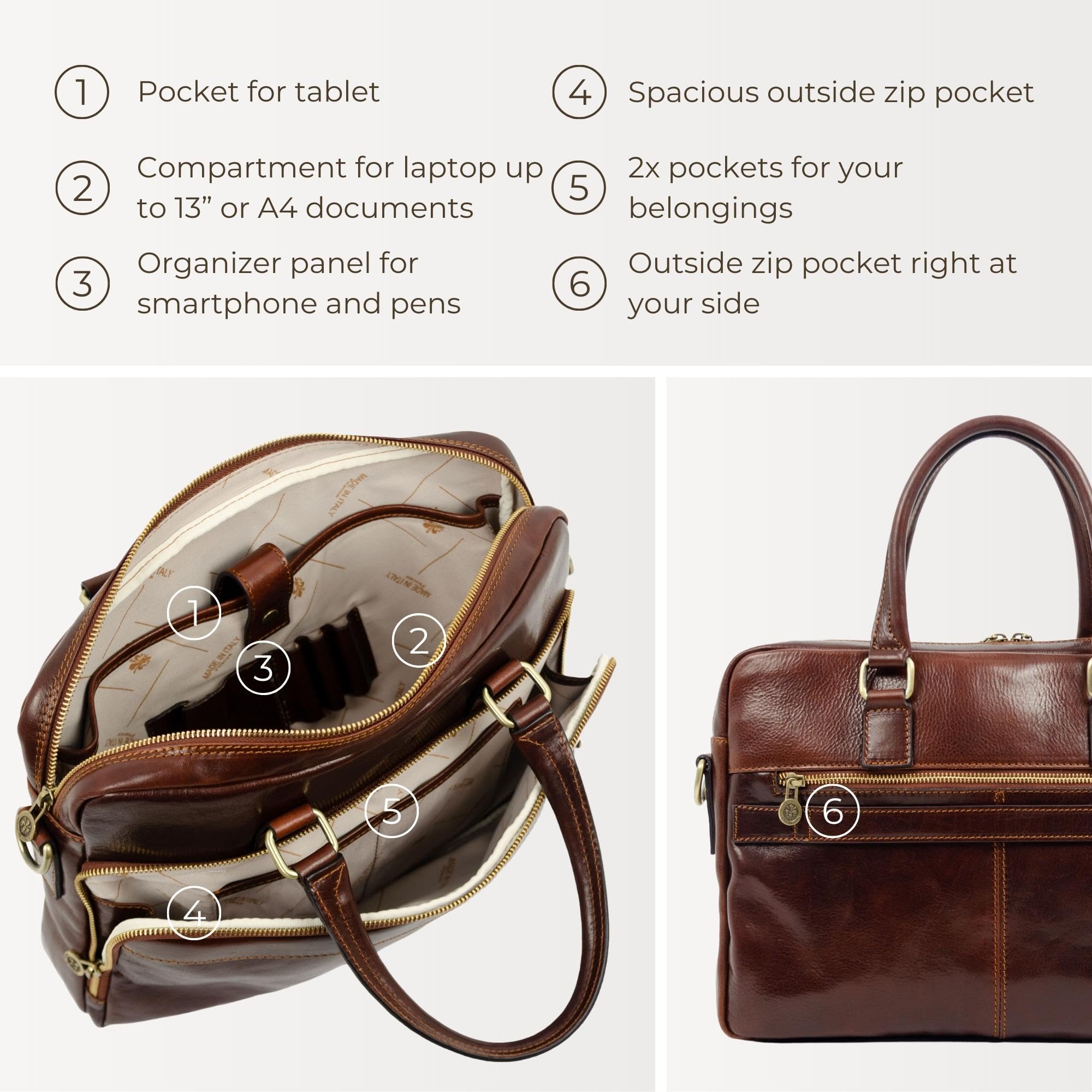 Premium Italian Handmade Leather Briefcase - Durable Time-Resistant Laptop Bag for Men & Women - Business Computer Bag for Office, Travel & Professional Meetings