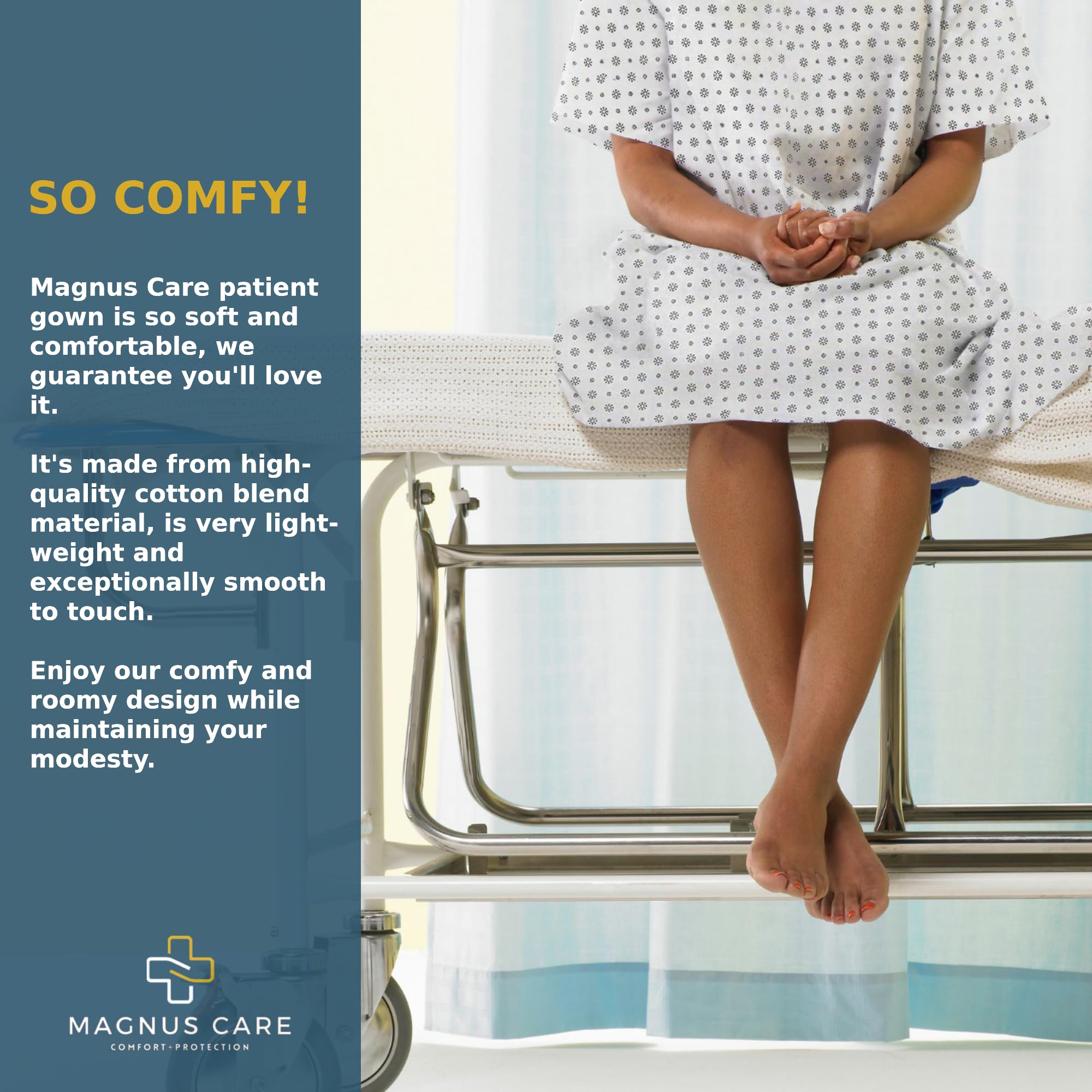 Unisex Cotton Blend Hospital Gown for Women & Men - Soft, Comfortable Patient Gown with Back Tie Closure - Fits Sizes up to 2XL (1 Pack) - Perfect for Medical Procedures, Surgery Recovery & Home Care