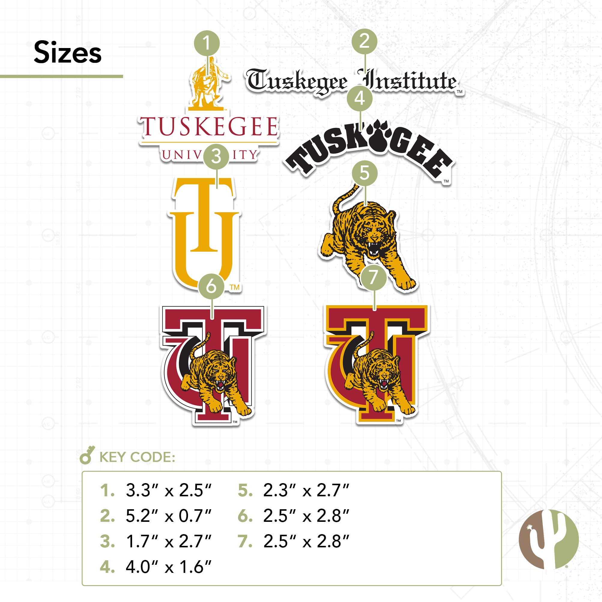 Tuskegee University NCAA Sticker Vinyl Decal - Durable Laptop, Water Bottle & Car Decal Set (Type 2 Sheet) - Perfect for College Fans, School Spirit & DIY Scrapbooking Projects