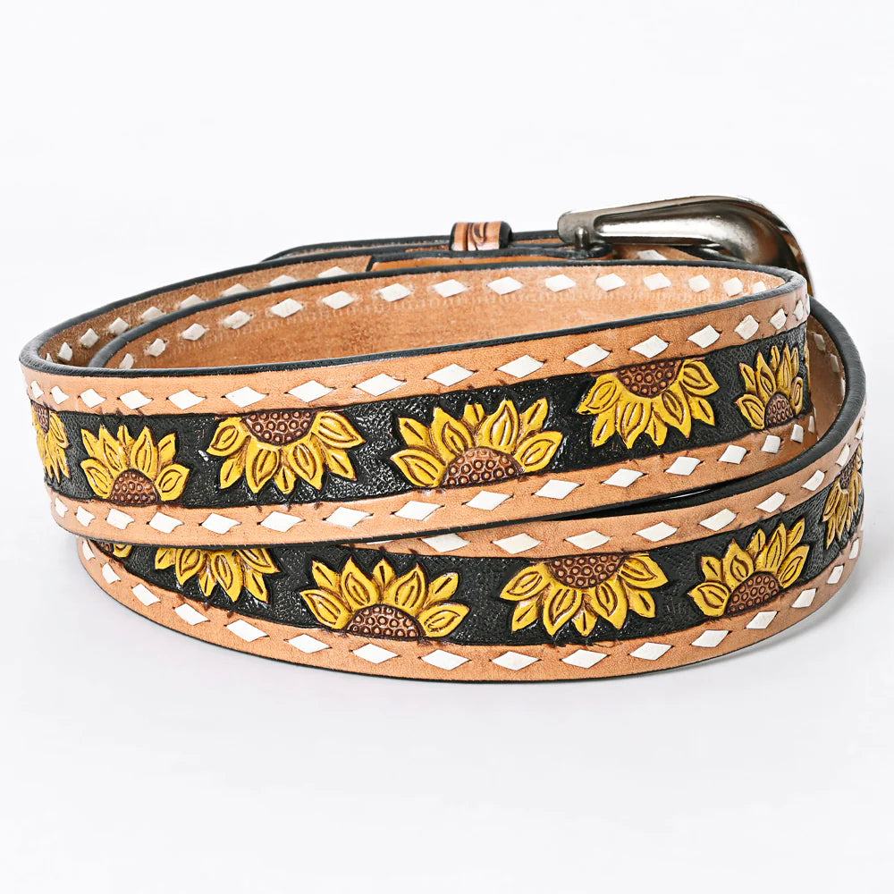 American Darling Tooled Sunflower Belt - Handcrafted Leather Western Belt for Women - Perfect for Country Rodeo, Cowgirl Fashion & Western Outfits