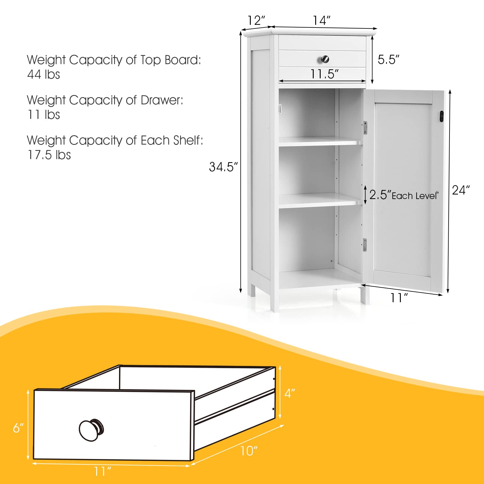 GOFLAME Freestanding Bathroom Storage Cabinet - White Wooden Organizer with Large Drawer & 7-Position Adjustable Floating Shelves | Perfect for Bathroom, Living Room & Bedroom Storage Solutions