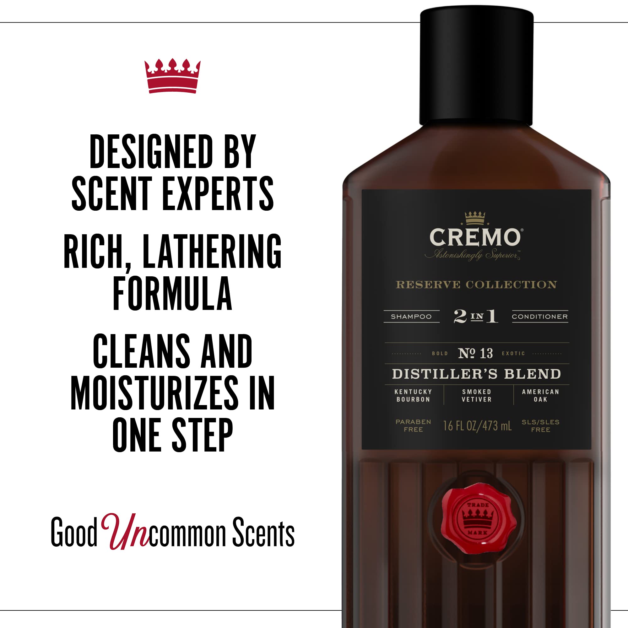 Cremo Distiller’s Blend Reserve Collection Barber Grade 2-in-1 Shampoo & Conditioner for Men, 16 Fl Oz (Pack of 2) - Hydrating & Volumizing Hair Care for Daily Use at Home or Salon
