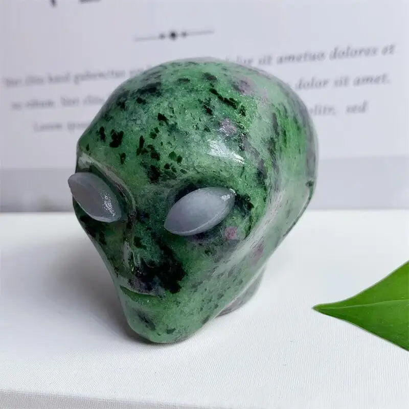 2 Inch Natural Ruby in Zoisite Alien Skull Crystal Carving - Healing Energy Stone for Meditation, Reiki & Home Decor - Unique Christmas Gift (1PC)