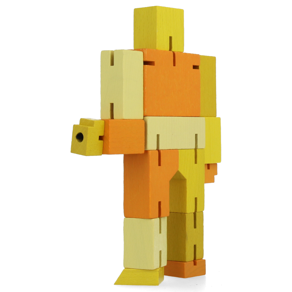 Small Yellow Cubebot - Wooden Puzzle Toy for Kids & Adults | Perfect for Stress Relief, Office Decor & STEM Learning