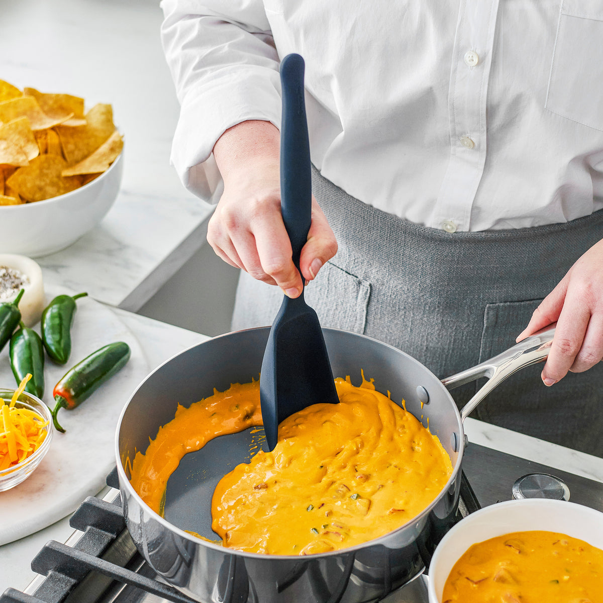 Premium Silicone Deep Rectangle Spoon - Durable & Non-Slip Kitchen Utensil for Cooking, Baking & Serving | Oxford Blue | Ideal for Soups, Sauces & Desserts
