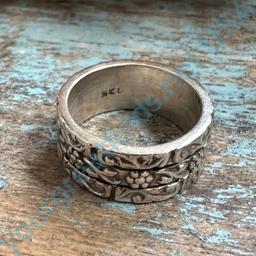 Elegant Sterling Silver Floral Wide Band Spinner Ring for Women | Adjustable Size 5 | Perfect for Meditation, Stress Relief & Fashion Accessories