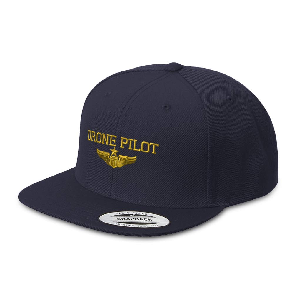 Stylish Snapback Hats for Men & Women - Drone Pilot Gold Embroidery Acrylic Flat Bill Baseball Cap in Navy Blue | Perfect for Outdoor Activities, Sports Events & Streetwear Fashion