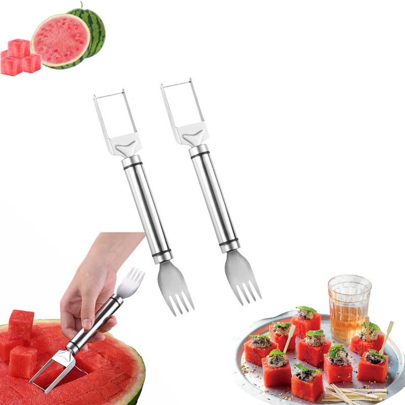 2024 New 2-in-1 Stainless Steel Fruit Cutter & Watermelon Slicer - Dual Head Kitchen Gadget for Fruits, Melons & Pineapples (2pcs) - Perfect for BBQs, Picnics & Family Gatherings