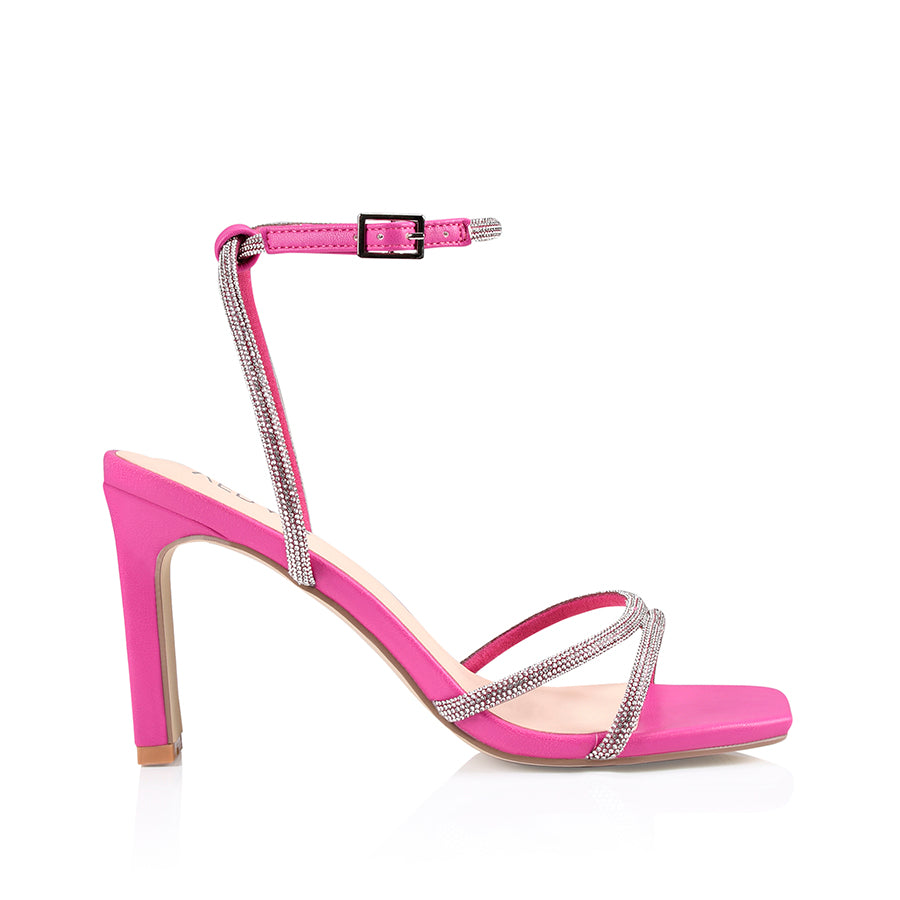 Kian Women's Block Heel Sandals - Hot Pink Smooth Leather Comfortable Summer Shoes for Beach, Party & Casual Wear