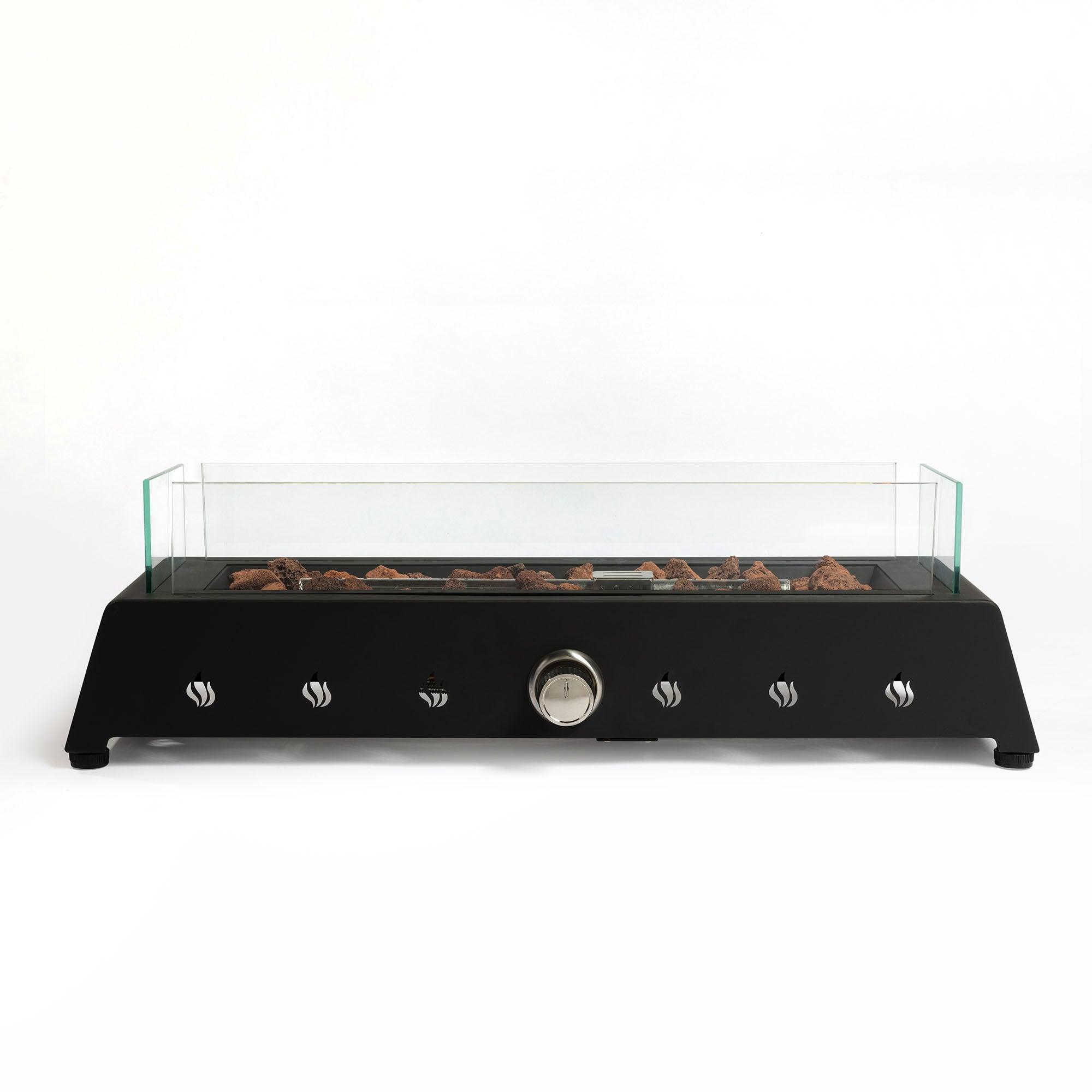 28 Inch Portable Tabletop Fire Pit - Propane Gas Fire Pit with Quick Connect Joint, Glass Wind Guard & Lava Rocks for Outdoor Patio, Deck, Backyard, Camping & Picnic Use