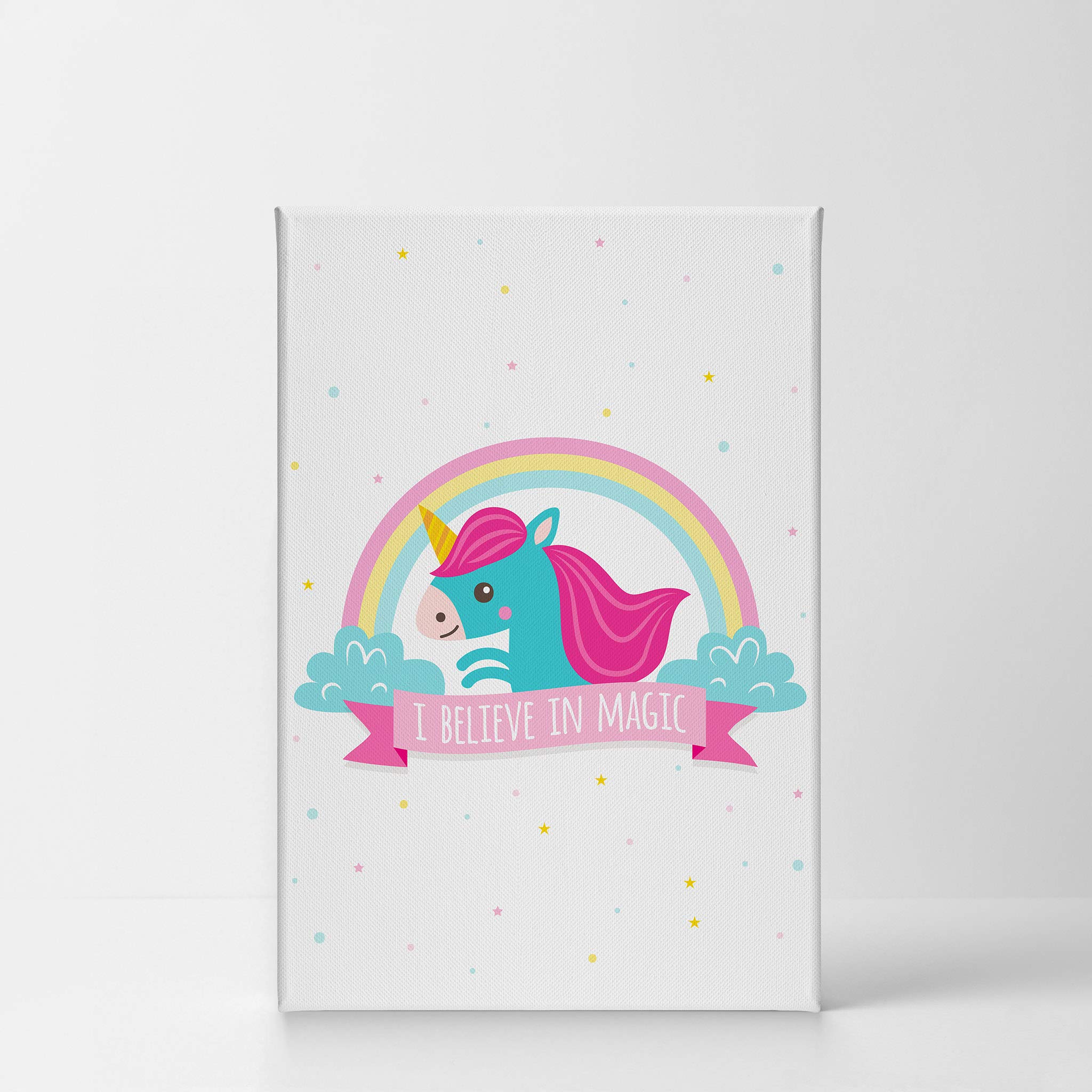 Smile Art Design 'I Believe in Magic' Unicorn Quote Canvas Wall Art - 40x30 Inch Ready to Hang Nursery Decor, Kids Room Decor, Baby Room Gift - Perfect for Bedrooms, Playrooms & Birthday Presents - Made in USA