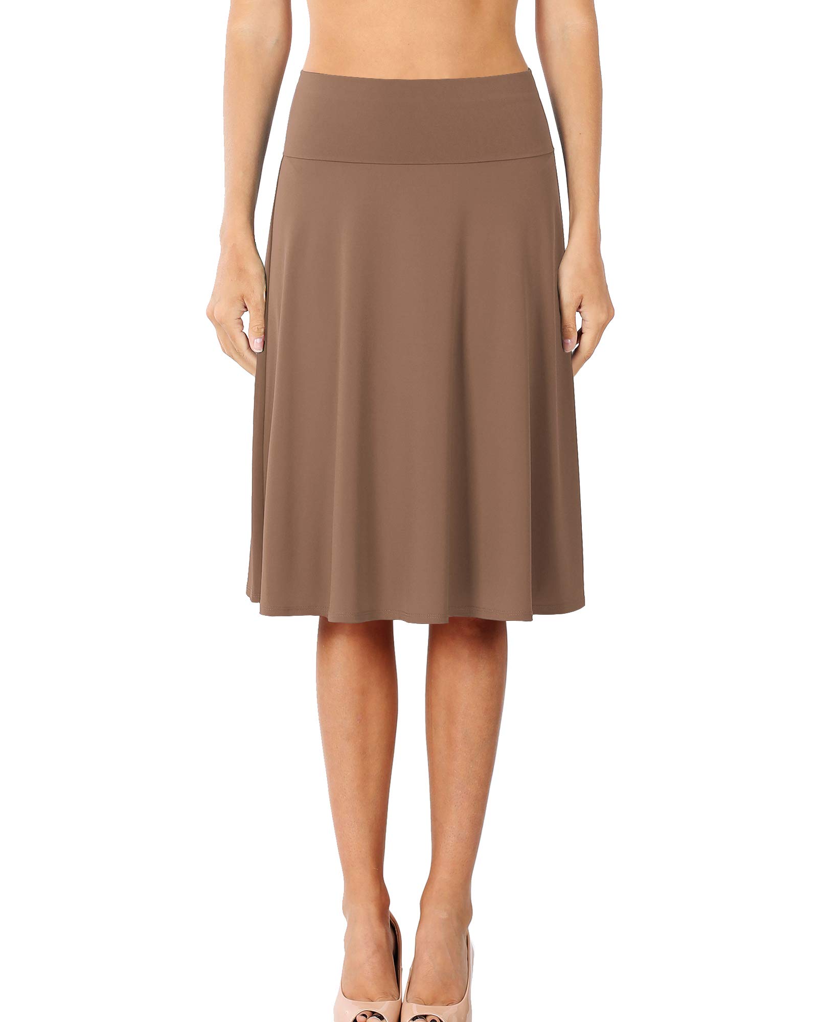 Nolabel Women's Basic Knee Length Skirts - Comfort Stretchy Elastic Waistband, Ponte Pencil & Flared Skirt for Work, Office & Casual Outfits