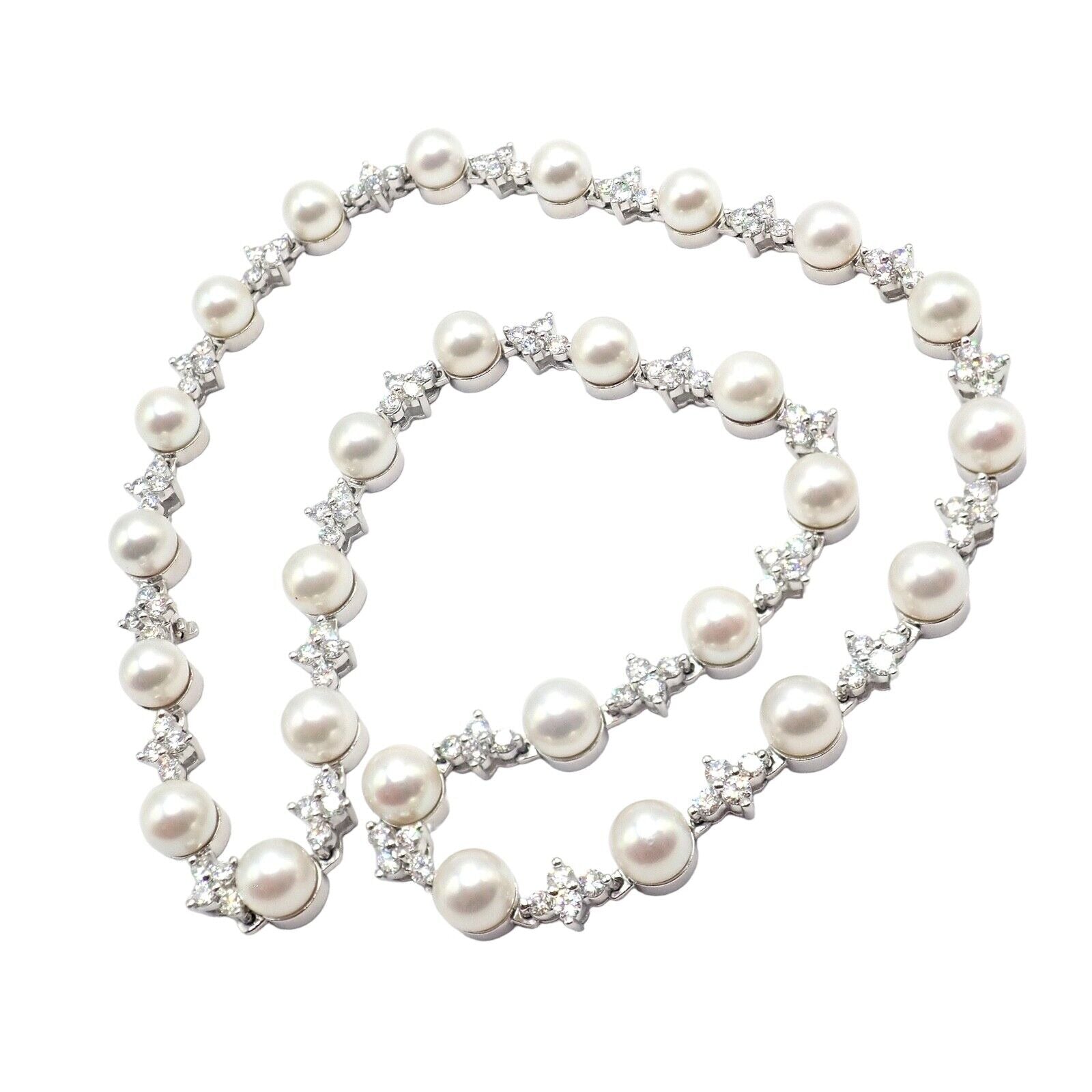 Authentic Tiffany & Co Platinum Diamond 6.5mm Pearl Necklace for Women - Elegant Jewelry Gift for Wedding, Anniversary & Special Occasions