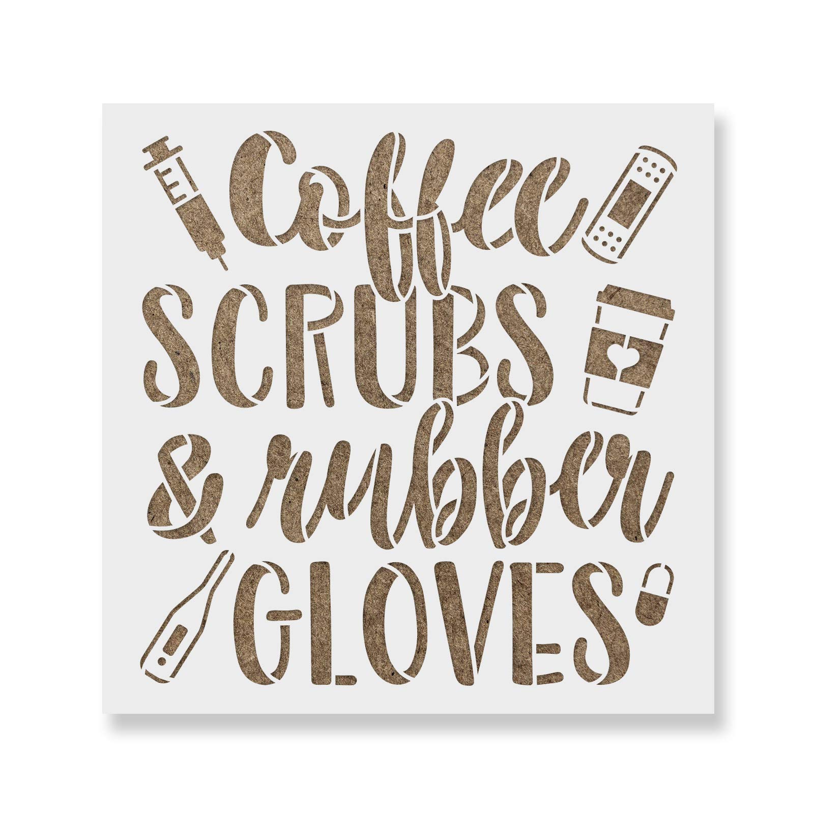 Premium Coffee Scrubs Rubber Gloves Nurse Stencil Set - Elegant DIY Gift Wrapping & Crafting Tool for Nurses, Medical Professionals & Healthcare Workers - Perfect for Holiday Gifts, Thank You Presents & Nurse Appreciation Week
