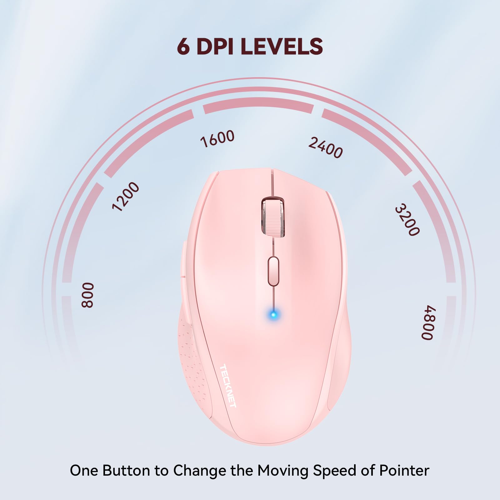 TECKNET Bluetooth Wireless Mouse - 4800 DPI Adjustable Computer Mouse with 24-Month Battery Life, 6 Buttons for iPad Pro, Laptop, Surface Pro, Windows PC & Chromebook (Pink) - Perfect for Office Work, Gaming & Travel Use