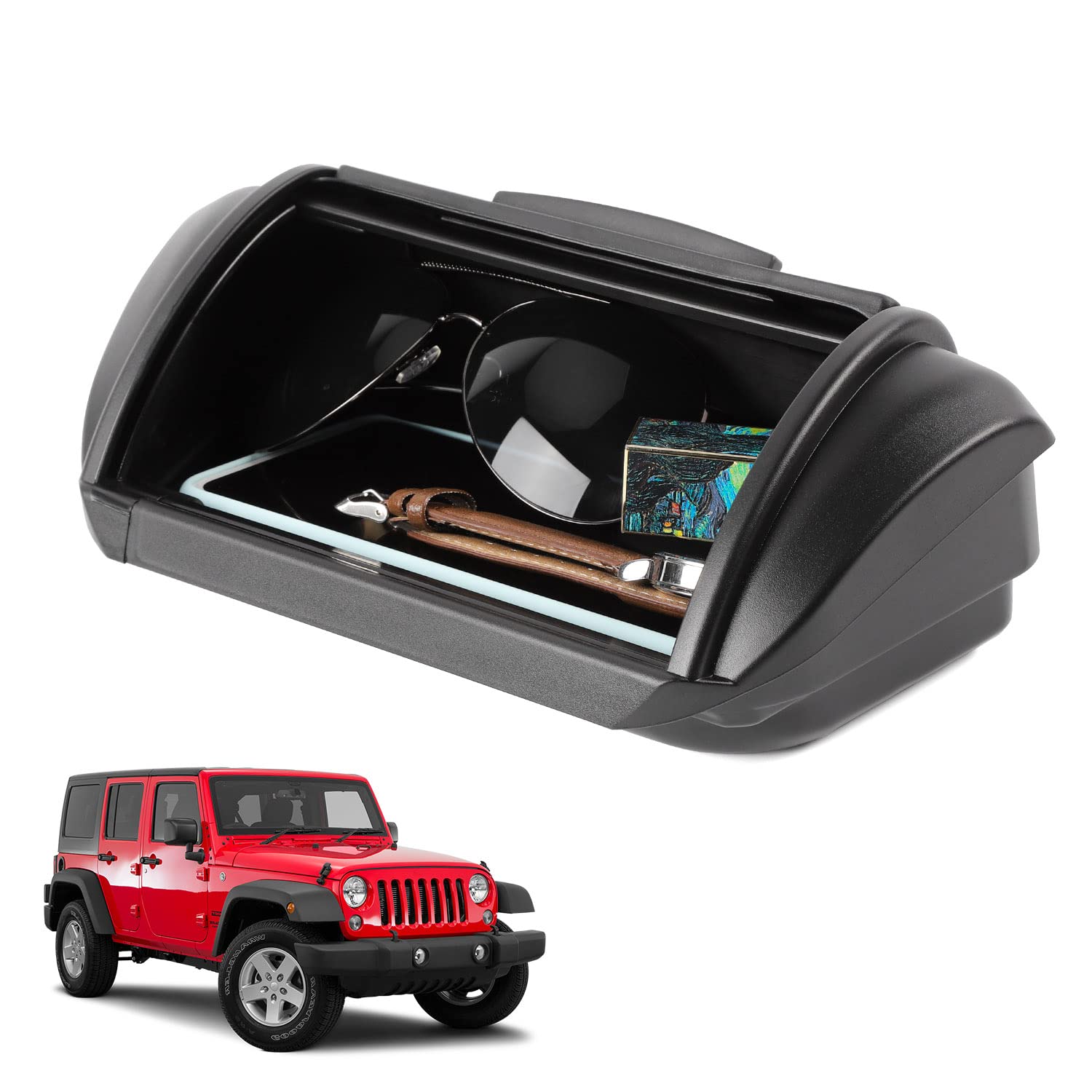 Jeep JK Dashboard Storage Organizer - Interior Accessory Tray Box for 2011-2017 Wrangler JK/JKU (2-Door & 4-Door Models) | Perfect for Sahara, Sport & Rubicon Trims | Keep Your Phone, Keys & Small Items Organized While Off-Roading