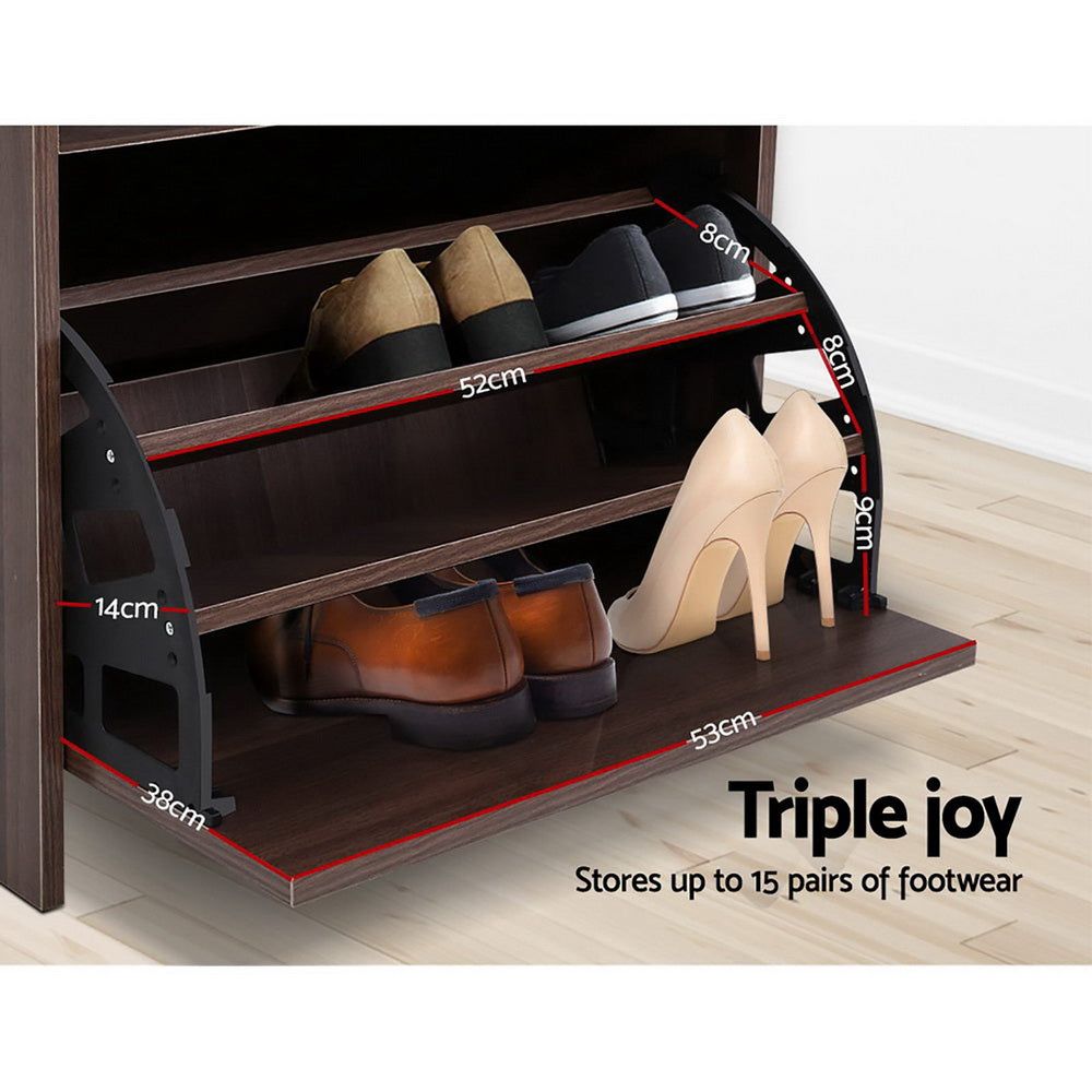 Artiss Wooden Shoe Cabinet Bench - 15 Pair Shoe Storage Organizer with Seat, Entryway Shoe Rack for Hallway, Bedroom & Closet Organization - Perfect for Small Spaces & Home Decor