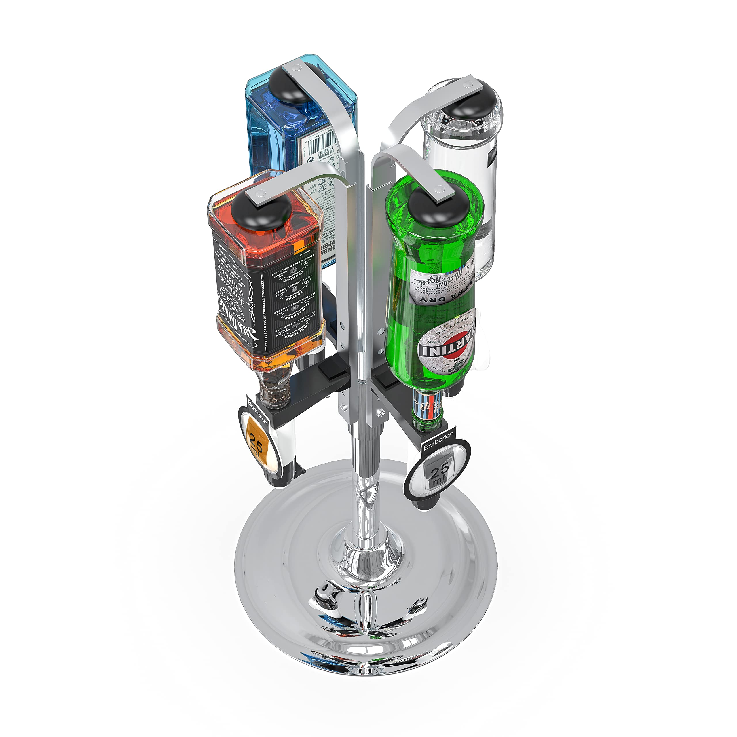 Barbarian 4/6 Bottle Rotary Liquor Dispenser with Shot Measure Bracket - Premium Home Bar Accessory for Whiskey, Wine & Spirits | Perfect for Man Cave, Home Bars & Entertaining Guests