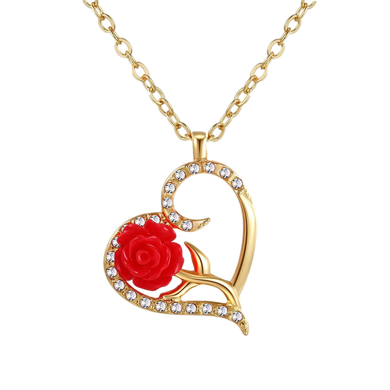 2022 NSQFKALL Rose Flower Jewelry Necklace for Women - Heart Pendant with Rose Shape Design, Perfect for Valentine's Day Gifts, Anniversary Presents & Romantic Occasions