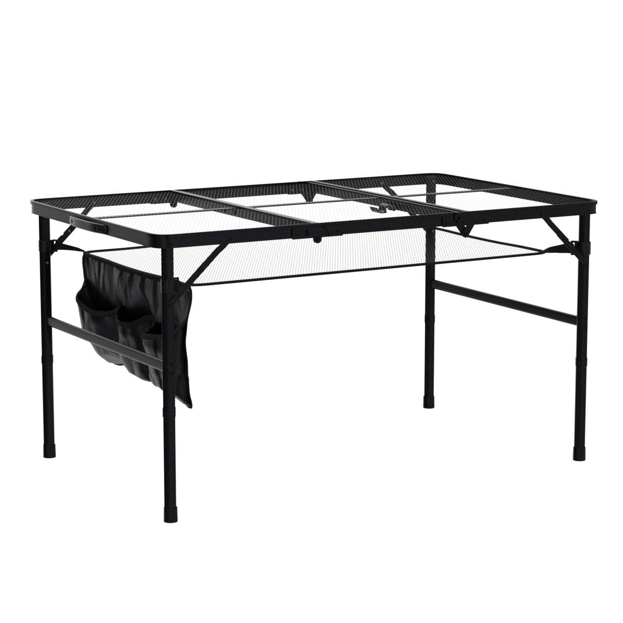 Adjustable Height C-Shaped Grill Table - Portable Outdoor Camping & Picnic Side Table with Mesh Storage Bag & Carry Handle (47.3