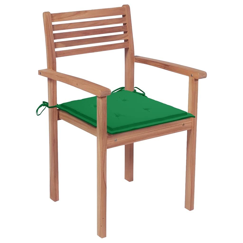 Premium Solid Teak Wood Patio Chairs with Comfortable Green Cushions (Set of 2) - Weather-Resistant Outdoor Furniture for Garden, Balcony, Restaurant & Backyard - Perfect for Relaxing, Dining & Entertaining Guests