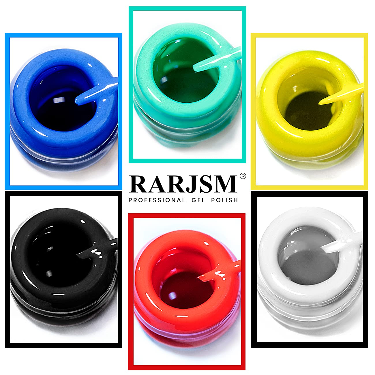 RARJSM 6-Piece Gel Nail Polish Set - Black, White, Red, Blue, Green & Yellow UV/LED Curing Nail Art Pens for DIY Geometric 3D Designs | Perfect for Salon Professionals & Home Manicures
