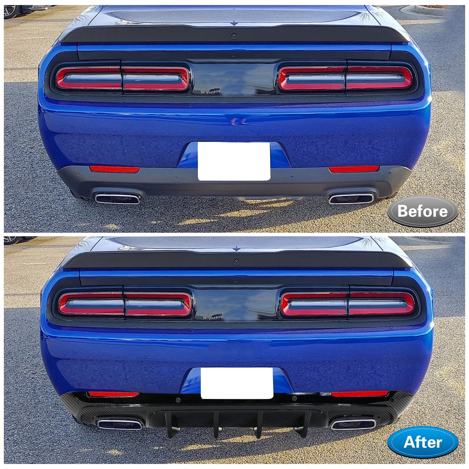 FREEMOTOR802 Rear Diffuser for 2015-2023 Dodge Challenger | IKON V3 Style Carbon Fiber PP Bumper Lip Valance | 4-Piece Shark Fin Splitter Set | Upgrade Your Car's Aerodynamics & Style for Racing or Street Performance