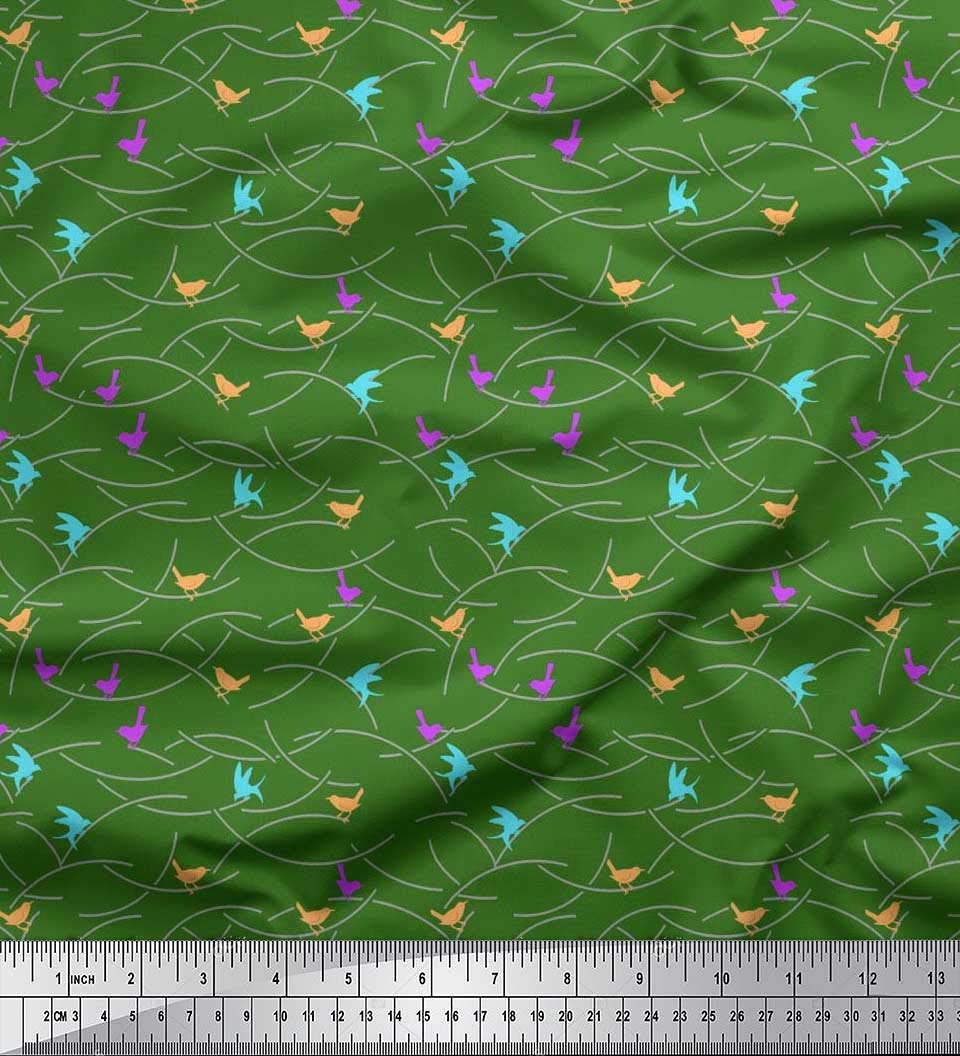 Soimoi Velvet Green Fabric by The Yard - 58 Inch Wide - Artistic Bird Flight Printed Fabric for DIY Crafts, Home Decor & Upholstery Projects - Soft Whimsical Bird Motif Design for Sewing, Quilting & Fashion